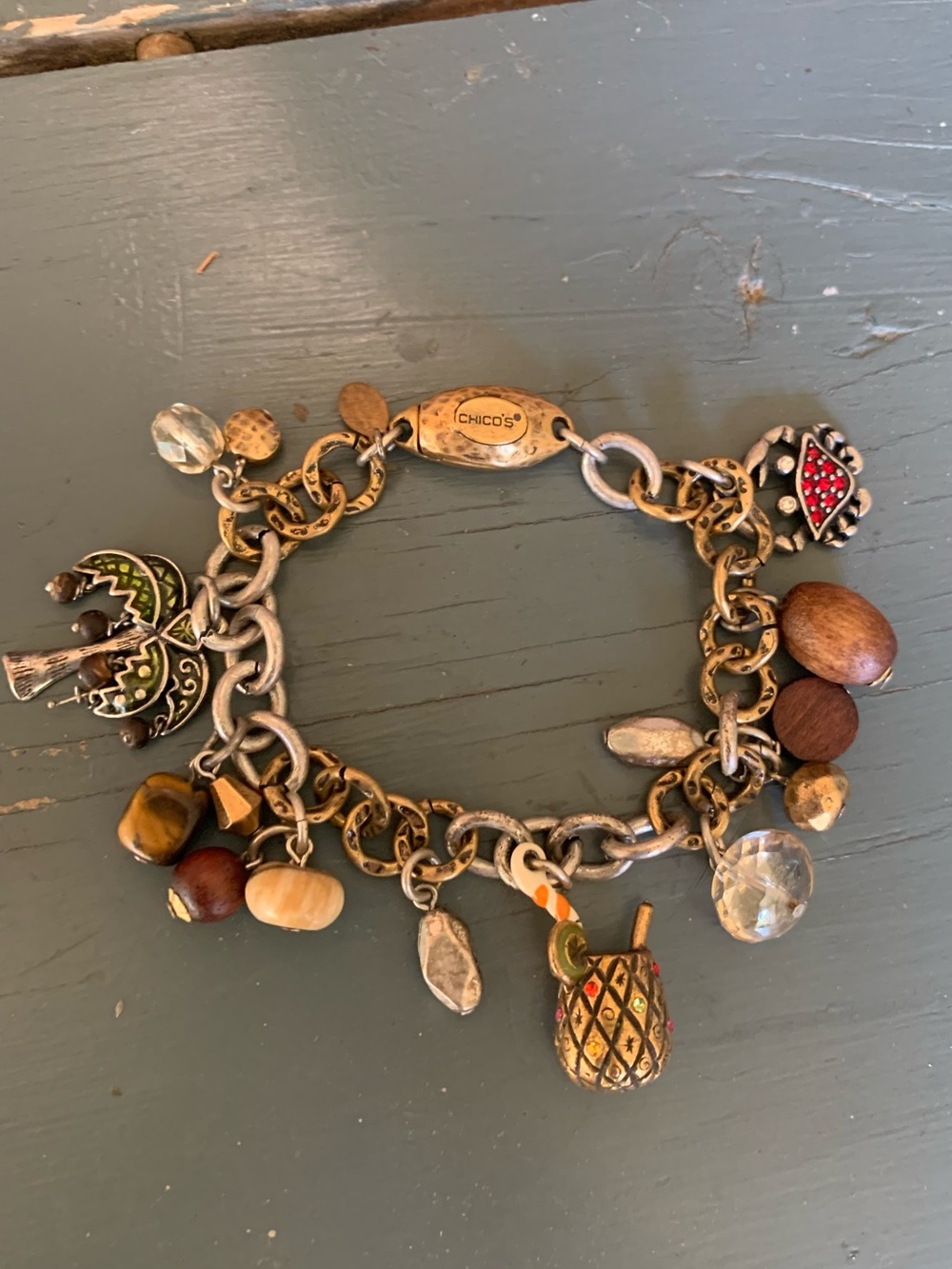Fabulous Chico's Tropical Multicolor Charm Bracelet Beads, Palm Tree, Lobster - Picture 2 of 2
